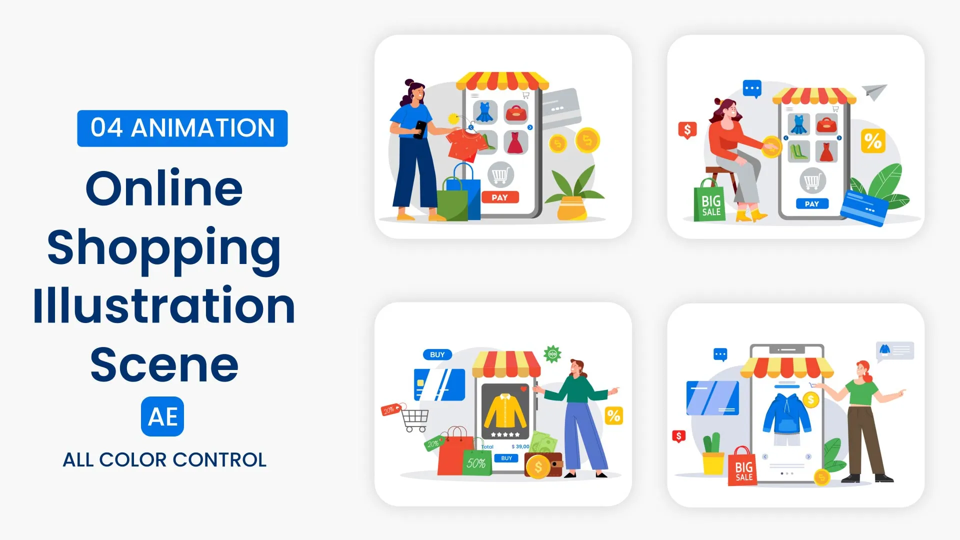 E Commerce Shopping Cart And Online Store Vector Animation Scene